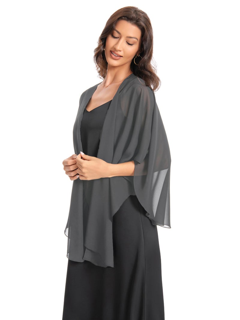 Hotshawl Womens Chiffon Shawls and Wraps, Wedding Party Shawl Scarf for Evening Dresses (Dark Gray) - Image 2
